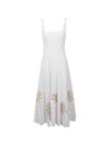 Staud Wells Pleated Printed Cotton-blend Poplin Midi Dress In White