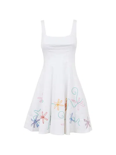 Staud Wells Floral Stitch Minidress In White