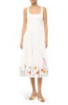 Staud Wells Pleated Embroidered Cotton-blend Poplin Midi Dress In Seed Shop
