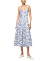 Staud Botanical-print Square-neck Dress In Blue Toile