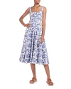 Staud Botanical-print Square-neck Dress In China Blue