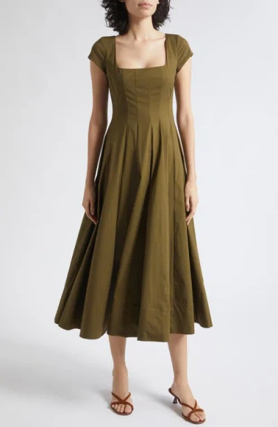 Staud Wells Fit & Flare Midi Dress In Green
