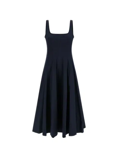 Staud Wells Flared Midi Dress In Blue
