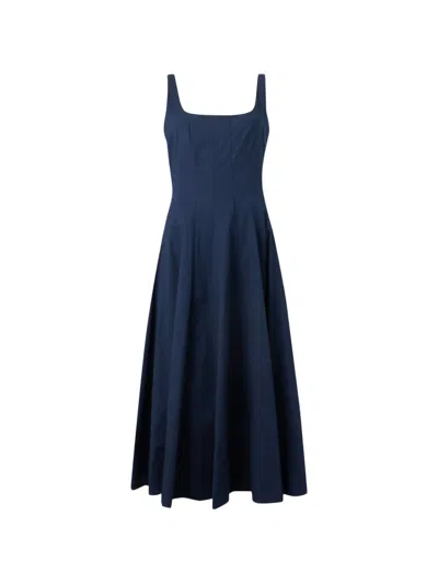 Staud Wells Cotton Poplin Midi Dress In Blue