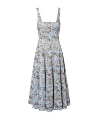 Staud Wells Floral Cotton Poplin Midi Dress In Gray