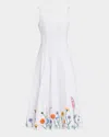 Staud Wells Pleated Embroidered Cotton-blend Poplin Midi Dress In Seed Shop