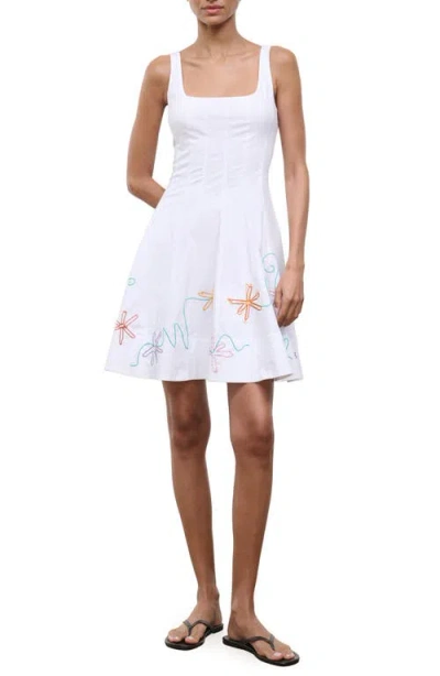 Staud Wells Floral Stitch Minidress In White
