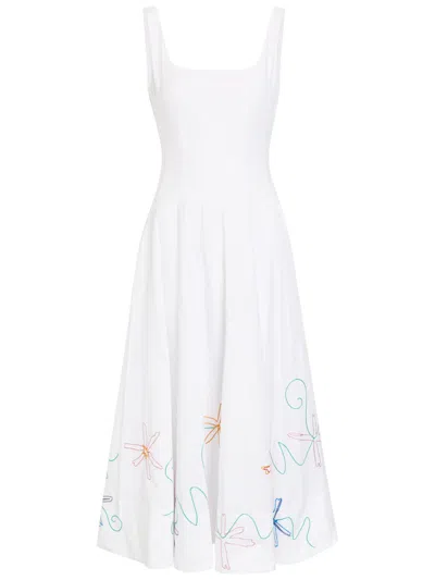 Staud Wells Floral-embroidered Stretch-cotton Midi Dress In White