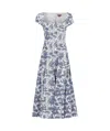 Staud Wells Short-sleeve Square-neck Toile Midi Dress In Gray
