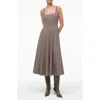 Staud Wells Houndstooth Fit & Flare Midi Dress In Brown