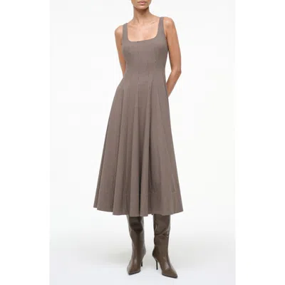 Staud Wells Houndstooth Fit & Flare Midi Dress In Brown