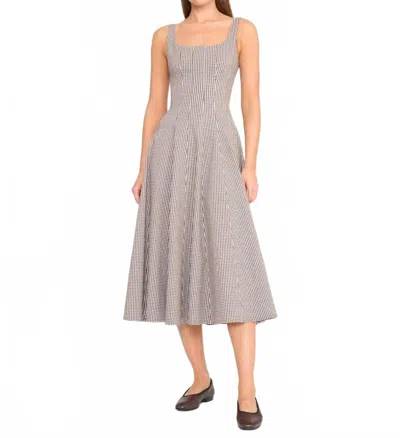 Staud Wells Micro Check Dress In Dark Chocolate In Gray