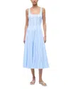 Staud Wells Paneled Striped Cotton-blend Poplin Midi Dress In Blue
