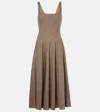 Staud Wells Short Sleeve Stretch Cotton Midi Dress In Brown