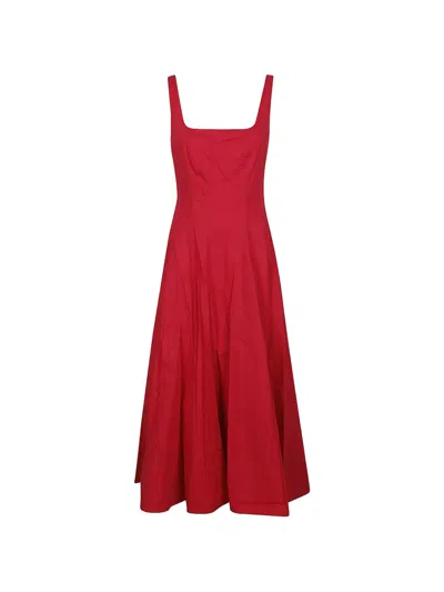 Staud Wells Midi Square-neck Dress In Red