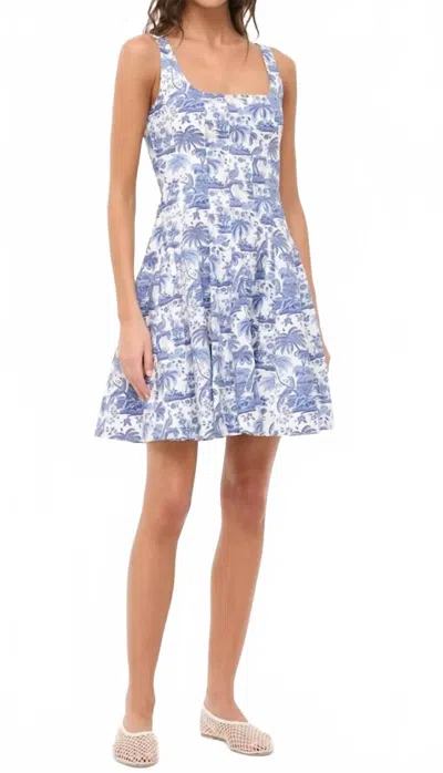 Staud Wells Mini Dress In Blue Toile