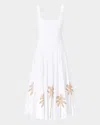 Staud Wells Pleated Printed Cotton-blend Poplin Midi Dress In White
