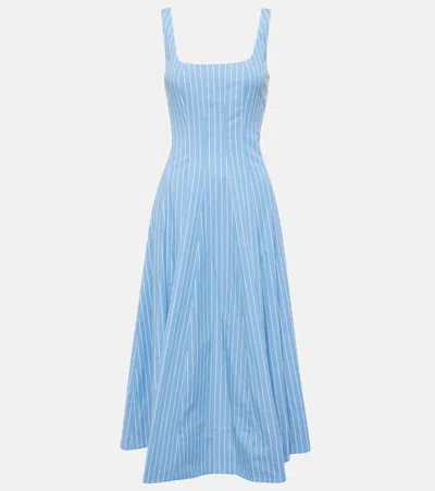 Staud Wells Pinstriped Cotton Poplin Midi Dress In Blue