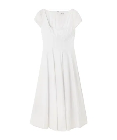 Staud Wells Pleated Cotton-blend Poplin Midi Dress In White