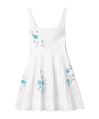Staud Wells Pleated Embellished Cotton-blend Poplin Mini Dress In White