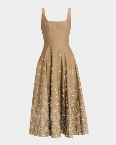 Staud Wells Poplin Midi Dress In Brown