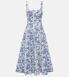 Staud Wells Pleated Printed Stretch-cotton Poplin Midi Dress In China Blue Toile