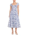 Staud Wells Short-sleeve Square-neck Toile Midi Dress In Blue Toile