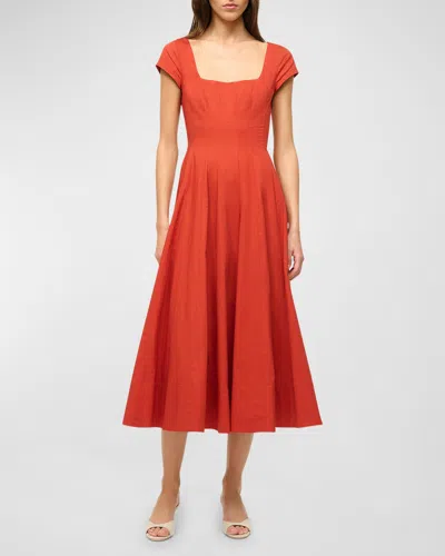 Staud Wells Midi Dress In Rust