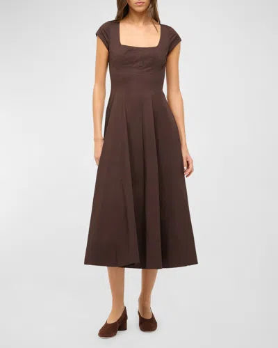 STAUD WELLS SHORT-SLEEVE POPLIN MIDI DRESS