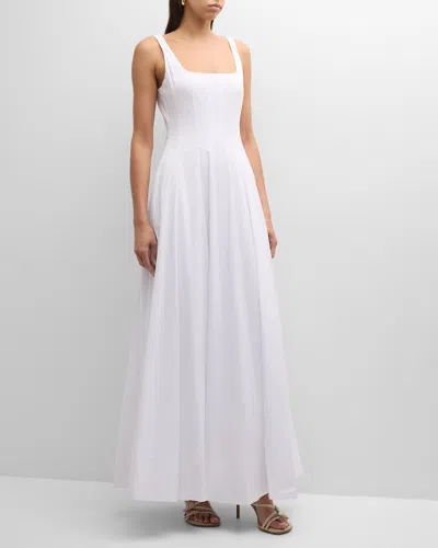 Staud Wells Sleeveless Cotton Poplin Corset Maxi Dress In White