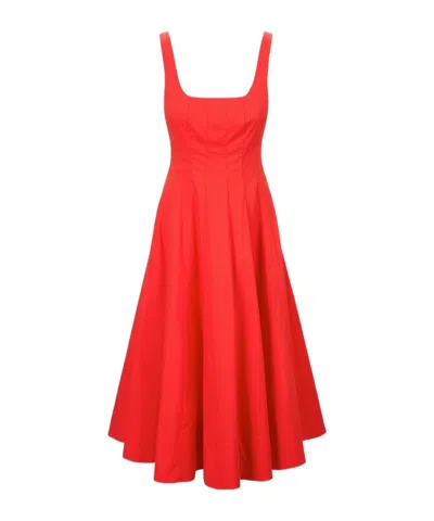 Staud Wells Sleeveless Flared Midi Dress In Red