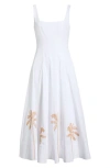 Staud Wells Pleated Printed Cotton-blend Poplin Midi Dress In White