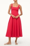 Staud Sleeveless Wells Midi Dress In Cherry