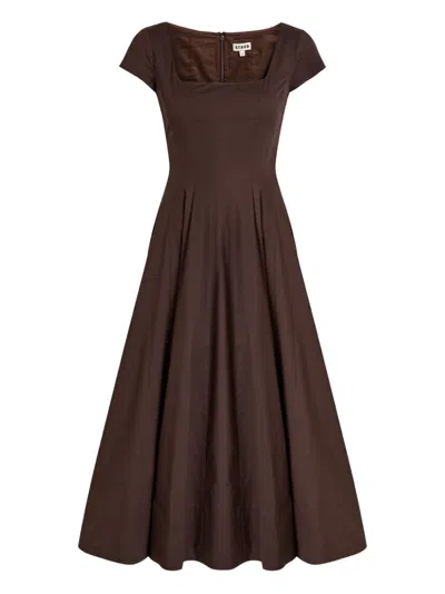 Staud Wells Stretch Cotton Fit And Flare Midi Dress In Brown