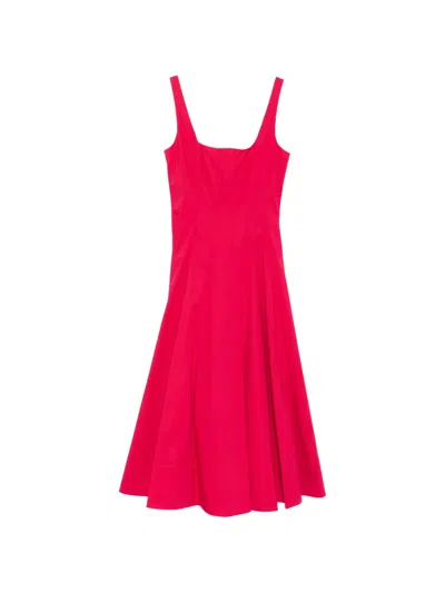 Staud Wells Square-neck Midi Dress In Red
