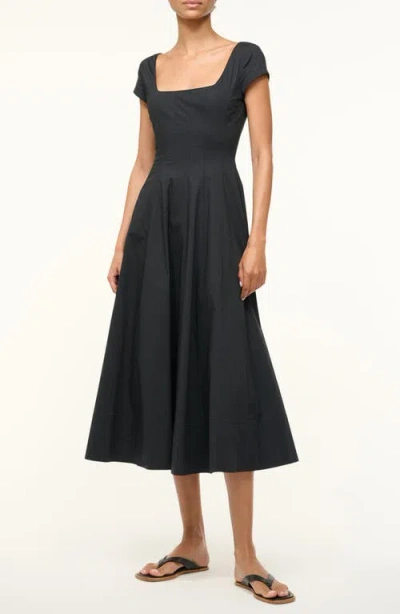 Staud Wells Stretch Cotton Fit & Flare Midi Dress In Black