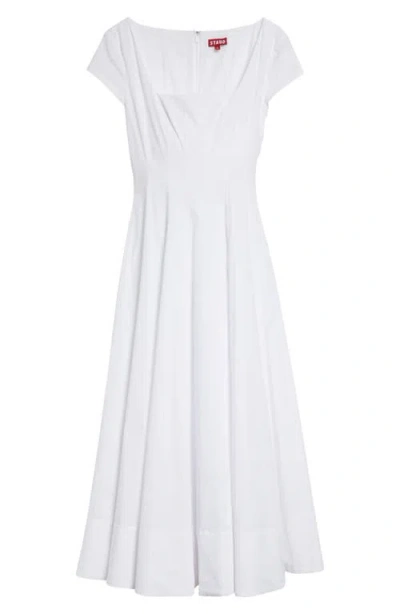 Staud Wells Stretch Cotton Midi Dress In White