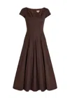 Staud Wells Stretch-cotton Poplin Midi Dress In Brown