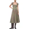 Staud Wells Striped Stretch-cotton Square-neck Midi Dress In Multi