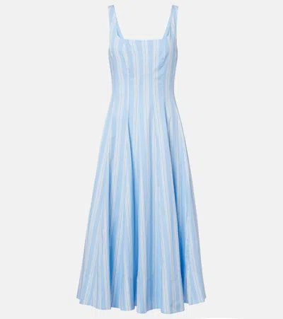 Staud Wells Striped Cotton Midi Dress In Blue