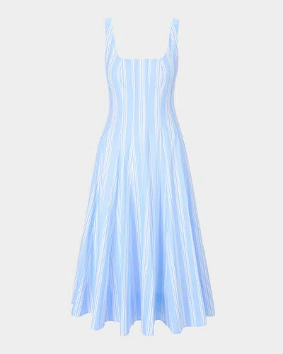 STAUD WELLS STRIPED POPLIN MIDI DRESS