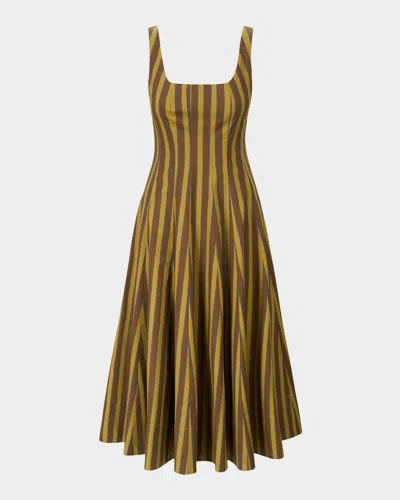 Staud Wells Striped Poplin Midi Dress In Cigar Stri