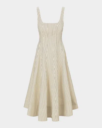 Staud Wells Striped Sleeveless Fit &amp; Flare Dress In Green