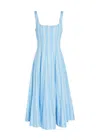 Staud Wells Paneled Striped Cotton-blend Poplin Midi Dress In Blue