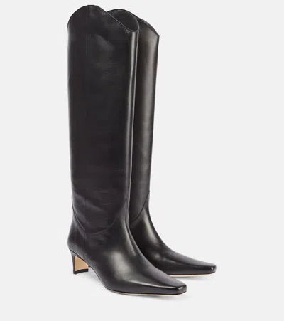 Staud Western Wally 55 Leather Cowboy Boots In Black