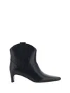 Staud Western Wally Leather Ankle Boots In Black