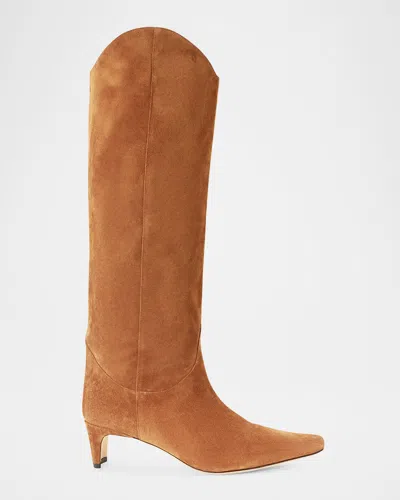 Staud Western Wally Suede Knee-high Boots In Brown