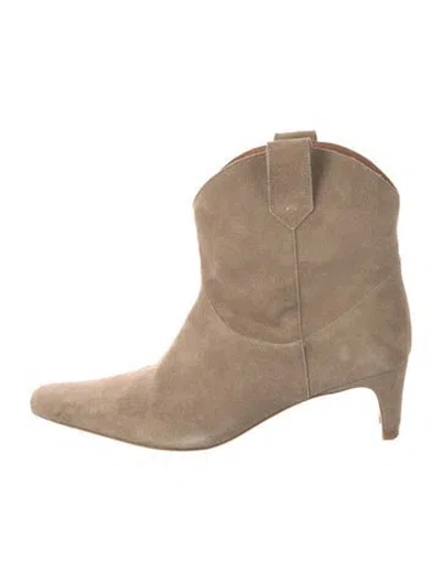 Pre-owned Staud Western Wally Suede Western Boots In Neutral