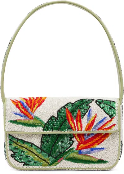 Staud White & Green Tommy Beaded Bag