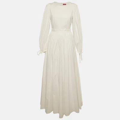 Staud White Cotton Flared Maxi Dress In Neutral